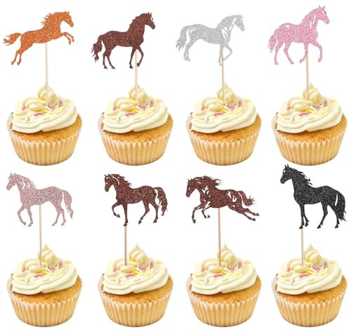 24 Stück Pferde Geburtstagsdeko Cake Toppers Kuchendeckel Kuchen Muffin Deko Tortenaufleger für Pferd Thema Party Deko Geburtstagsfeiern zum Thema Pferderennen