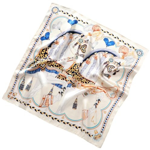 ZhaoCo 100% Natürliche Maulbeerseide Schal, 70x70cm / 27.5x27.5 Zoll Seidentuch Grafikdruck Klein Weich Quadratisch Seidenschal für Damen - 054A