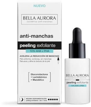 Bella Aurora Peeling 10% AHA + PHA | Fleckenfreies Gesichtsserum für strahlende, ebenmäßige und glatte Haut | Mit Mandelsäure, Gluconolacton, Laktobionik und Bisabolol | 30 ml