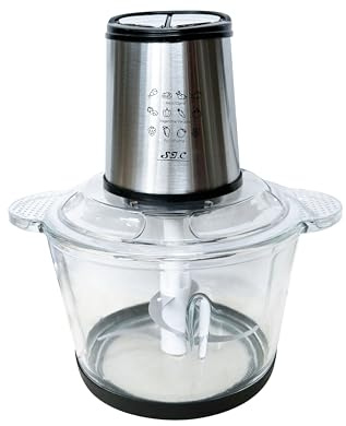 Zerkleinerer Küche Elektrisch 1,8 l aus Glas – 300 W, 4 Edelstahlklingen, 2 Geschwindigkeitsstufen, spülmaschinenfest für Fleisch, Saucen & Obst