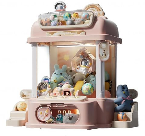 Machine à Pince avec Télécommande ， Machine à Bonbons avec Lumière Et Musique,2 Poupées Panda,25 Poupées Cadeaux pour Filles Garçons ,Pink