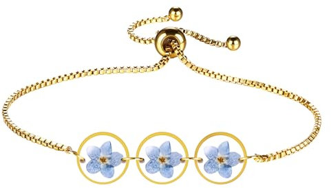 Flongo Blumen Kette und Ohrringe für Damen: 2 Stück Vergissmeinnicht Schmuckset Handgefertigte Halskette und Ohrhänger mit echten gepressten Blumen Anhänger Geschenk für Geburtstag Jahrestag