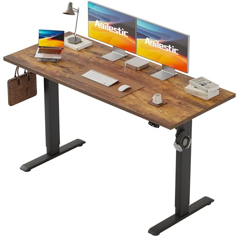 Agilestic Höhenverstellbarer Schreibtisch 150 x 60 cm | Schreibtisch höhenverstellbar elektrisch, 2 Speicherplätze, Stehschreibtisch, Computertisch für Homeoffice, Braun
