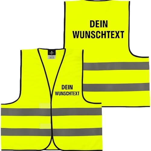 Personalisierte Warnweste mit Wunschtext – Sicherheitsweste individuell bedruckt – Für Events, Party, Bau, Security – Gelb & Orange – XS bis 6XL