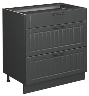 Vicco Küchenunterschrank Fame-Line, Dunkelgrau, 80 cm | MDF-Front · AP Eiche inkl. · Höhenverstellbare Füße · Metallgriffe · Metall-Vollauszüge
