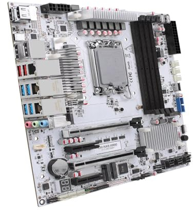 W680 NAS Motherboard Micro ATX 12 Bay, 10 Gb & Dual 2.5Gb RJ45 LAN, LGA 1700 mATX White PC Mainboard 4 x DDR5 RAM, 3 x NVMe Computer Board, PCIe5.0 x16, Barebone NO RAM NO SSD
