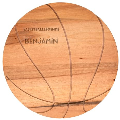 Herz & Heim® Basketball-Holzbrett personalisiert mit Gravur – Frühstücksbrettchen aus Buchenholz – Geschenk für Basketballfans (Wunschtext)