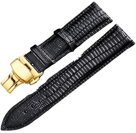 Rimmean 1 Stück universelles Leder-Uhrenarmband mit Faltschließe, Eidechsenmuster, 14 mm, 16, 18, 20, 22, 24(Black Gold,24mm)