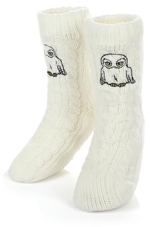 Harry Potter Kuschelsocken Hedwig Weiß - Flauschige Stoppersocken für Damen und Erwachsene - Rutschfeste Eulen Socken Größe 38-43