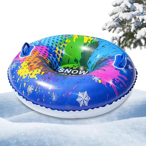 Aufblasbare Schlitten, 87cm PVC Aufblasbare Schlitten Rodel Reifen Schlittens mit Griffen, Robustes Design Winterrodel Snow Tube Reifen für Schneesport Piste Schneefeld Outdoor Pfad