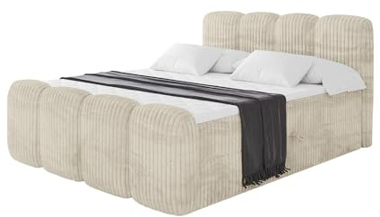 ALTDECOR Boxspringbett mit Matratze und Lattenrost, Topper, Fußteil,Polsterbett mit Bettkasten, Bett mit Stauraum H3-Matratze, Doppelbett, Boxbett - NINA-Z - 180x200 Creme