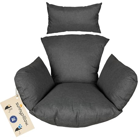 sunnypillow Hängesessel Kissen, Auflage für Rattan & Polyrattan, Anthrazit | Hängeschaukel, Polster, Sitzauflage für Hängekorb, Extra Dick 15cm, UV, beständig, wasserdicht, Outdoor, Indoor