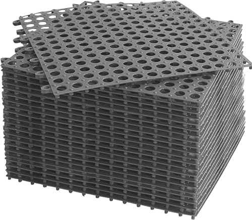 24 Pack Interlocking Drainage Floor Tiles, 30 x 30 cm PVC Shower Mats, Grey | 2.16 m² Non-Slip Modular PVC Tiles with Drainage Holes for Showers, Bathroom, Poolside, Patio, Balcony, Garden