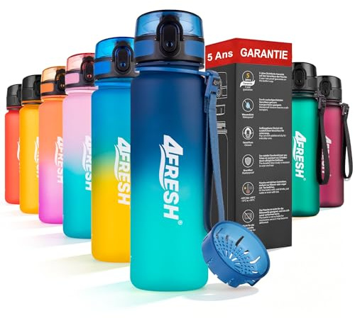 4FRESH Gourde Enfant 500 ml avec Filtre, Bouteille d Eau Anti Fuite avec Ouverture 1 Clic et Sangle, Tritan Sans BPA, Résistante aux Chocs et Lave Vaisselle, École, Loisirs et Sport