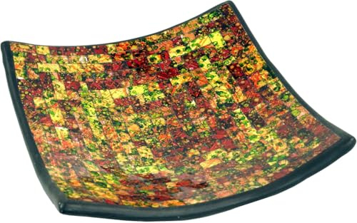 Eckige Mosaikschale, handgearbeitete Keramik, Design 8, mittel (25*25 cm) | Einzigartige Terrakotta-Schale mit bunten Glasmosaiken, ideal für Obst oder als Untersetzer.