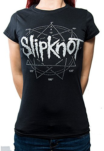 Rockoff Trade Women's Slipknot Logo Star Diamante T-Shirt, Black, 8 (Size:Small)