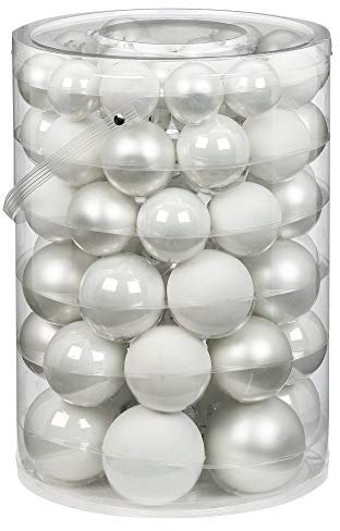 60 Christbaumkugeln Glas 4 5 6 7cm 60 St. Dose Dekokugeln Weihnachtskugeln Baumkugeln Baumschmuck Set Farbe: Just White-Mix weiß