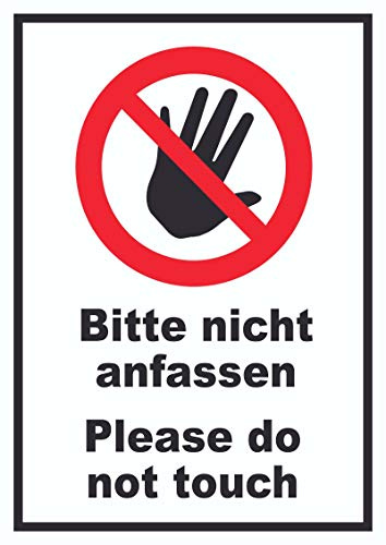 Bitte nicht anfassen Schild Do not touch A5 Rückseite selbstklebend