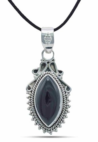 mantraroma Kettenanhänger 925 Silber Onyx schwarzer Stein Edelstein Kettenanhänger Damen Sterling Silber Halskette Anhänger Geschenk (MAH-119-03)