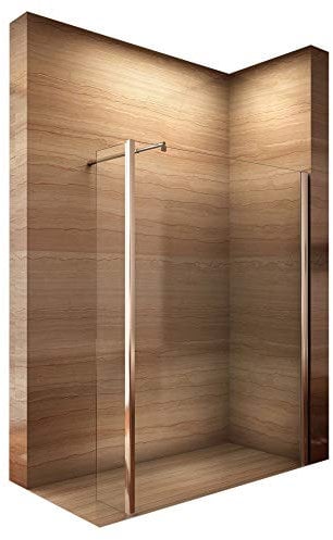 i-flair Seitenwand 40cm x 200cm inkl. Eckprofil (Rundprofil), beweglicher Spritzschutz für Walk In Dusche, 10mm STARK, aus ESG Sicherheitsglas zum Nachrüsten