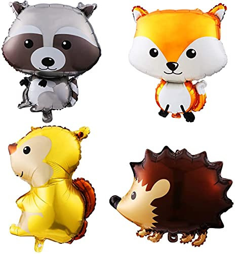 ballonfritz® Wald Tiere 4 tlg. Set - XXL Igel, Fuchs, Waschbär und Eichhörnchen Luftballon 55x30x20cm als Geburtstagsgeschenk, Party-Deko oder Überraschung den Kindergeburtstag