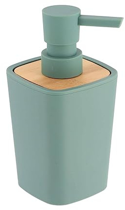 Tendance – Seifenspender aus Gummi, ABS und Bambus, 380 ml – Salbeigrün – Badezimmer – Freistehendes Badezimmeraccessoire