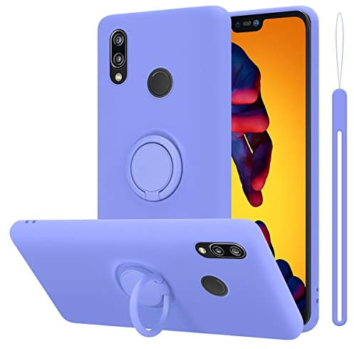 Cadorabo Hülle kompatibel mit Huawei P20 LITE 2018 NOVA 3E Schutzhülle TPU Silikon Case Liquid Design mit Ring Slim Liquidsilikon Microfaser Case Hülle für Huawei P20 LITE 2018 NOVA 3E in Lila