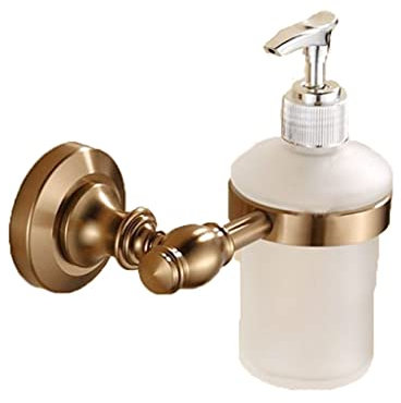 Bad Seifenspender Seifenspender-Wand mit Halter, gebürstetes antikes Messing-Parfüm-Flaschen-Glasspender für Badezimmer-Edelstahlpumpe Nachfüllbarer Seifenspender (Color : Gold)