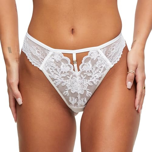 Ann Summers Bridal The Icon Thong – Flattering Women's Underwear with Lace, Sequins & Mesh Panelling – Shimmering Womens Lingerie with Minimal Coverage & Playful Cut-Out Design (White)