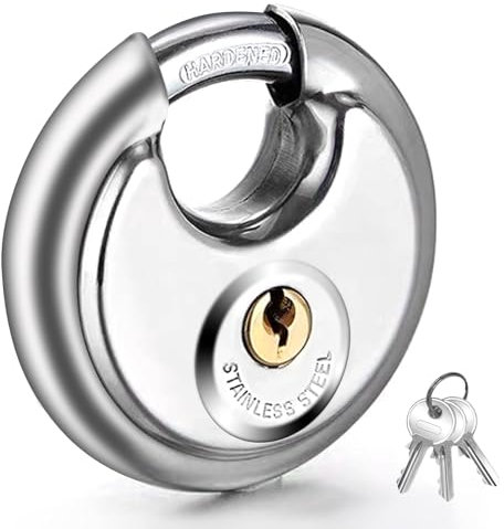 Vervida Cadenas à clé en acier inoxydable avec 3 clés, manille de 1,9 cm de 70 mm, serrure de rangement robuste et étanche pour entrepôt, garage, casier de rangement et extérieur (lot de 1)