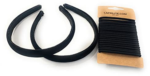 Lot de 2 serre-têtes en velours pour fille avec 20 élastiques à cheveux Noir