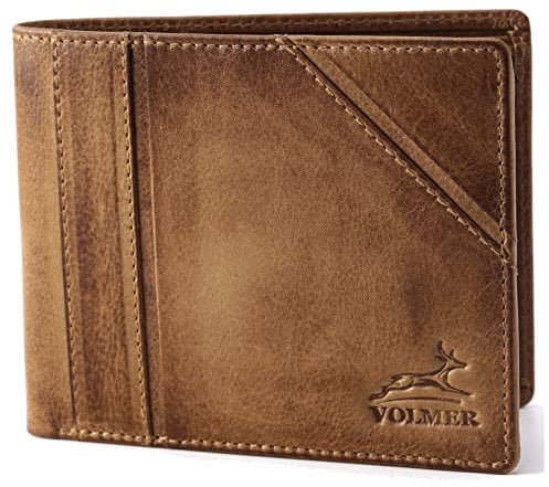Fa.Volmer® Herren Leder Geldbörse im Querformat braun/schwarz mit RFID-Schutz Echtleder Geldbeutel Portemonnaie #VO19 (Design A Braun)