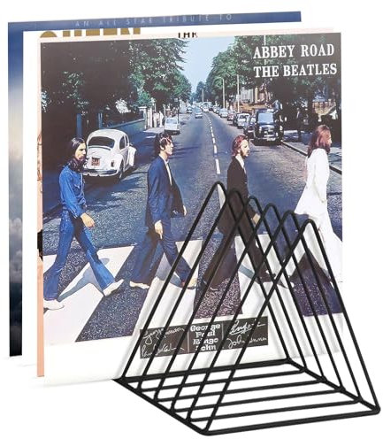 Udreamer 9 Slot Record Storage, Desktop Metal Magazine Rack, Triangle Vinyl Record Storage, Home Office Decor（Black） …