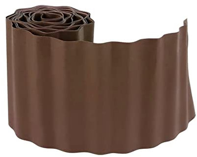 Garden Lawn Edge Border Fence Strong & Flexible Edging Roll Wavy Plastic Path Plant Flower Bed Border (Brown- Hight25cm x Length 9m)