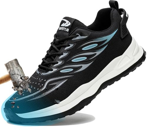 Zapatos de Trabajo Hombre Ligeras Zapatillas de Seguridad con Punta De Acero Transpirables Antideslizante Calzado de Seguridad Mujer para Trabajo Industrial y Uso Diario Azul Negro