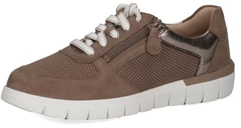 CAPRICE Comfort Damen Sneaker flach mit Reißverschluss Low Top, Braun (Mud Comb), 38 EU