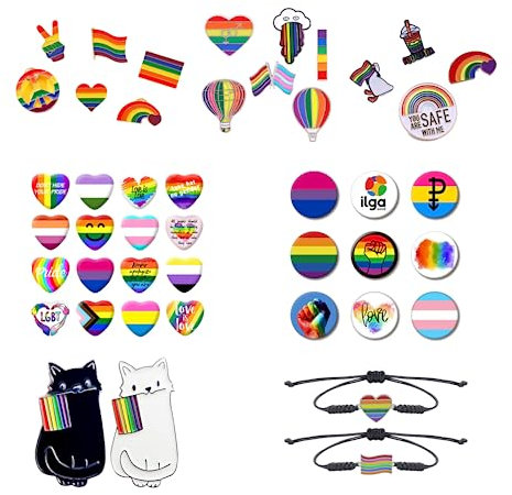 CIHAN 45 Stück Pride Pins Set Gay Pride Anstecker Regenbogen Pin Herz LGBT-brosche Pride Merch Pins
