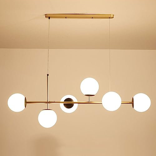 Kshsaa 6-luces suspensión cristal moderna bola lámpara colgante interior techo araña salón comedor restaurante altura ajustable suspensión luz decoración interior