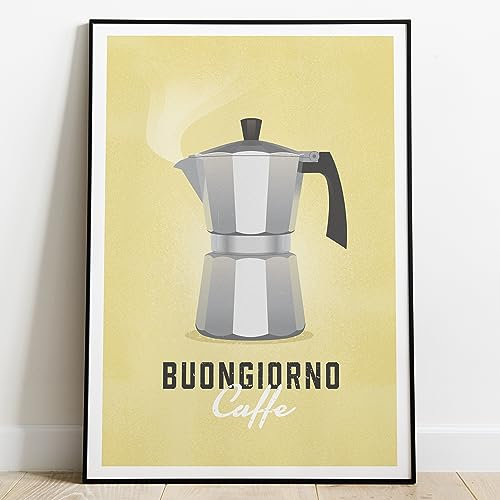 Yellow Moka Pot Wall Art, Espresso Gift for Coffee Lovers, Buongiorno Caffè - Giclée Print (Unframed)