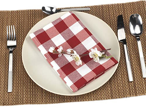 LAN&LAN Lot de 12 serviettes de table rectangulaires en tissu pour salle à manger ou nappe lavables 45 x 45 cm Rouge