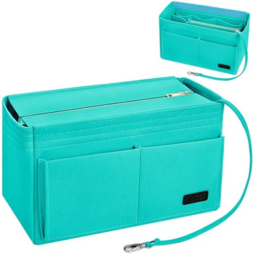 Ropch Handtaschen Organizer, Filz Taschenorganizer für Frauen Handtasche, Tote Bag Organizer mit Abnehmbare Reißverschluss-Abdeckung,Cyan-L