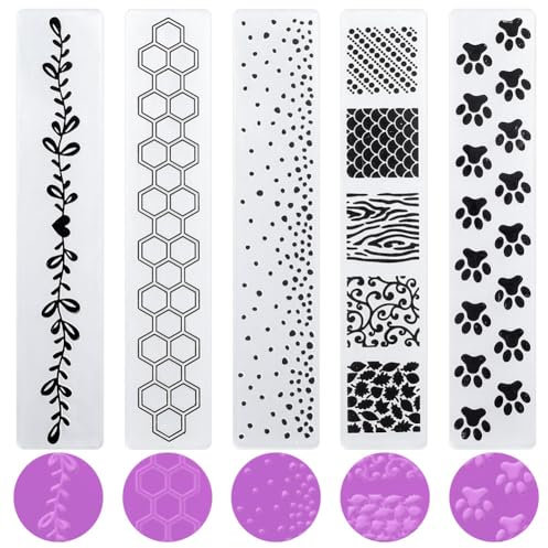 craspire 5 Stil Pfotenabdruck Blatt Waben Prägung Ordner Blumen Skala Punkt Kunststoff Hintergrund Vintage Vorlage Schablonen Für Kartenherstellung Werkzeug DIY Handgemachte Scrapbooking Papier