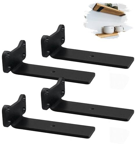 MLOQI 4 stück Schwimmende Regalhalterung, Regalwinkel Schwarz Metall, Wandhalterung Regal Katzenohr Design 15 cm