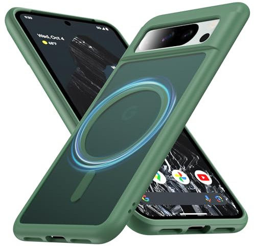 FNDMIL [NO.1 Magnetisch für Google Pixel 8 Pro Hülle mit MagSafe[Translucent Matt][Anti-Fingerabdruck][Militär Stoßfest] Hardcase mit Weich Silikon Handyhülle für Pixel 8 Pro Case Dünn 6.7'',Grün