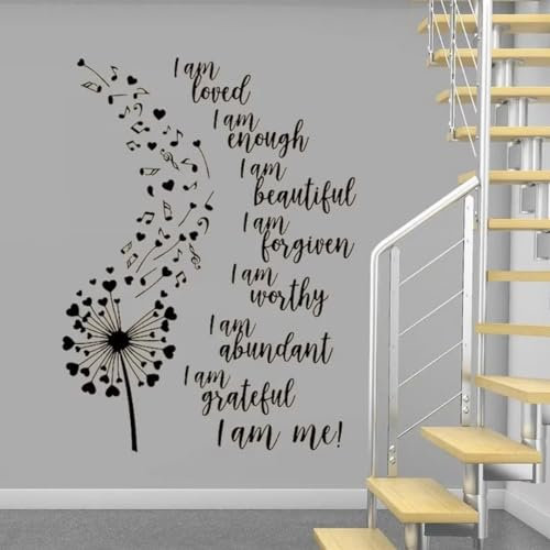 Adesivo da parete in vinile con frasi motivazionali, dente di leone, note di tarassaco, cuore, decorazione per la casa, design unico, 56 x 42 cm