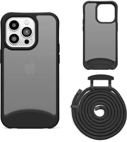 Lawonda Handyband kompatibel mit iPhone 15 (6.1 Zoll), Necklace Hülle mit Bands Handyhülle für zum Umhängen, Matt Case mit Handykordel,Stoßfeste Schutzhülle zum Umhängen Kordel, Schwarz
