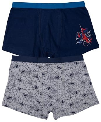 Marvel Spiderman Boxershorts für Jungen - Kinder Unterwäsche Unterhose Boxer Blau/Grau (2er Pack)