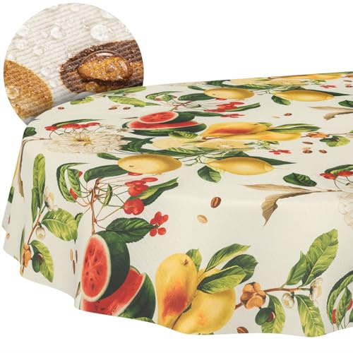 Tischdecke Stoff abwaschbar Tischtuch Tafeldecke pflegeleicht Lotuseffekt schmutz- & wasserabweisend für Indoor Outdoor Tischdecke Oval 180x140cm Schnittkante Sandias