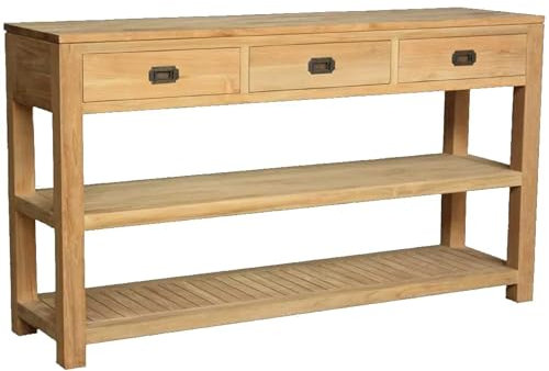 Teako Design 150cm Arbeitstisch Teak Hagge mit 3 Fächern Massivholz Wetterfest, 85 x 150 x 40 cm Unterschrank, Küchenmöbel aus Teakholz, Langlebige Anrichte, Esszimmermöbel, mit Schubladen