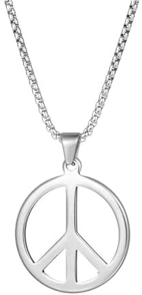 Kawailay Silver Peace Sign Necklace - Gothic Punk Rock Hip Hop Pendant - Unisex Adult - Stainless Steel - Matte Finish